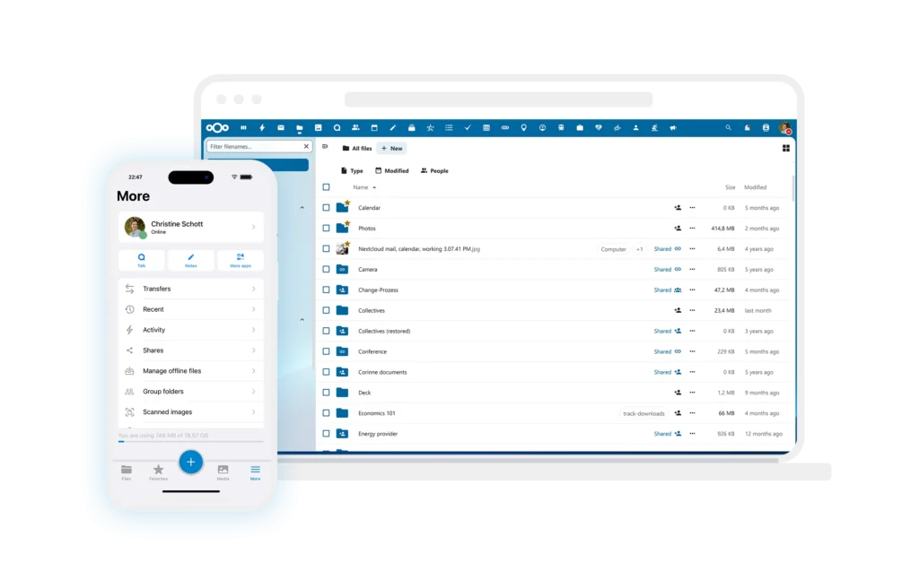 Ukážka rozhrania Nextcloud