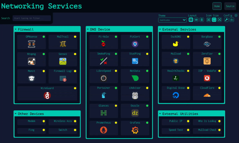 Dashboard domáceho servera